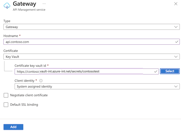 Configurar domínio de gateway com certificado do Key Vault