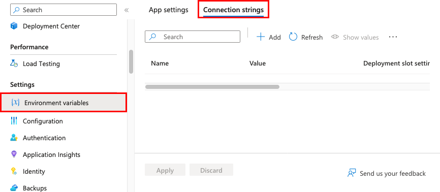 Captura de tela mostrando a interface do usuário aberta para Cadeias de conexão.