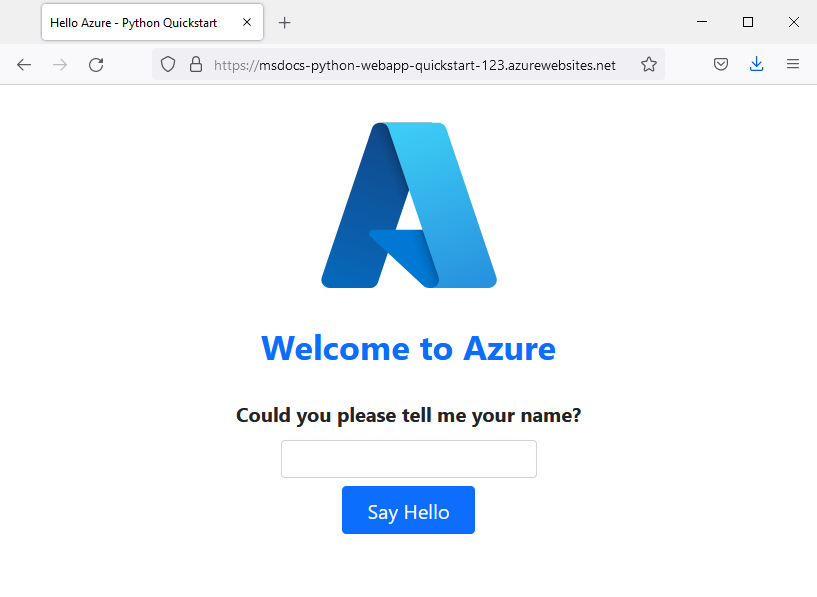 Captura de tela do aplicativo em execução no Azure