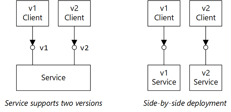 Diagrama mostrando duas opções para dar suporte ao controle de versão.