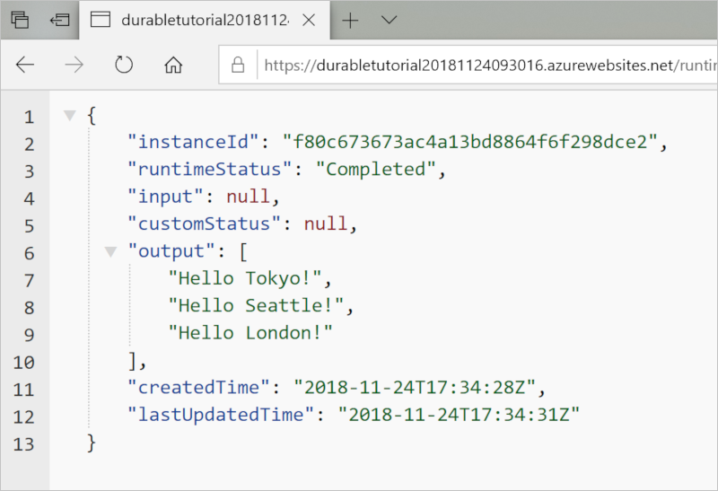 Executar um aplicativo de Durable Functions no Azure.