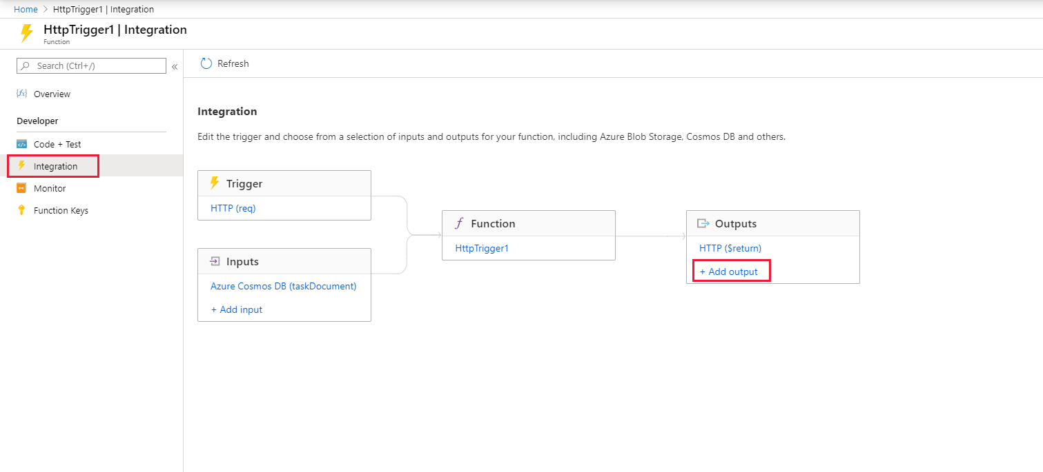 Create an output binding for your function.