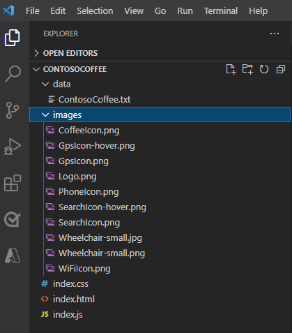 Captura de tela da pasta de imagens no diretório da Contoso Coffee.