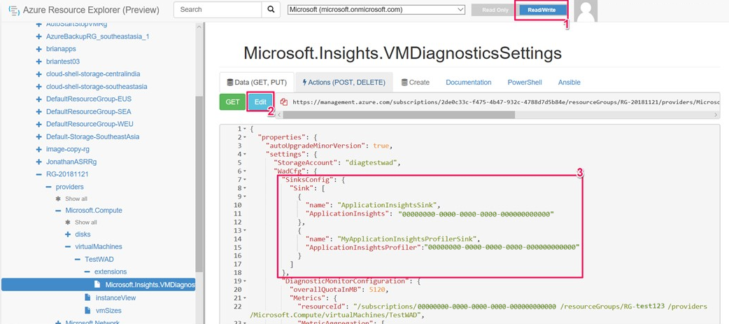 Captura de tela que mostra a adição do coletor do Application Insights Profiler.