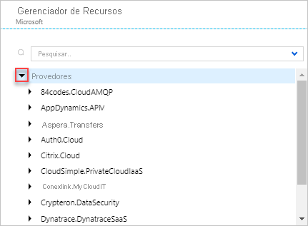 Captura de tela da expansão da seção Provedores no Azure Resource Explorer.