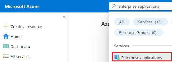 Captura de tela da pesquisa por aplicativos empresariais no portal do Azure.