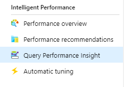 Captura de tela da Análise de Desempenho de Consultas no menu de recursos do portal do Azure.