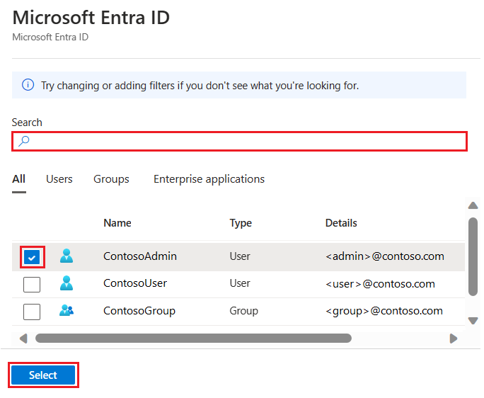 Captura de tela da página do portal do Azure para adicionar um administrador do Microsoft Entra.