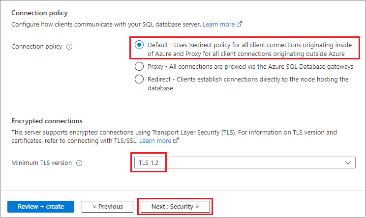 Captura de tela que mostra a guia Rede para política e criptografia.