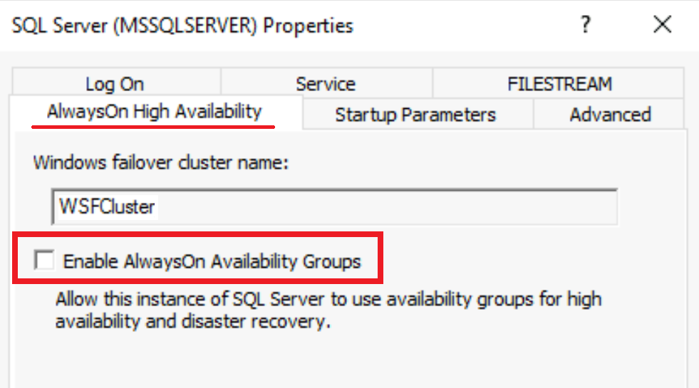 Captura de tela da validação de que a opção Always On está habilitada no SQL Server.