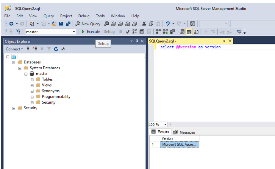 Captura de tela mostra a comparação do esquema no SQL Server Management Studio.