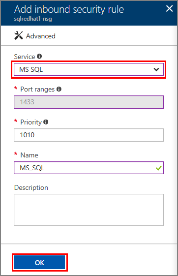 Regra de grupo de segurança MS SQL