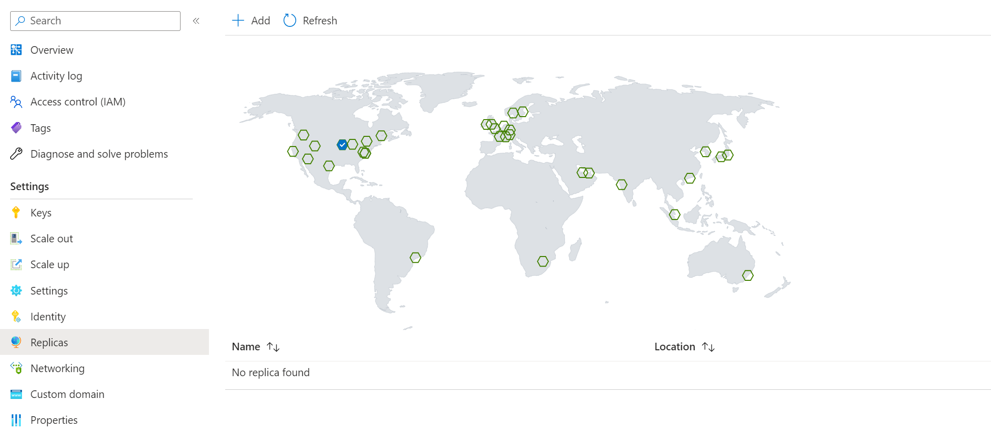 Captura de tela da criação da réplica para o Azure Web PubSub no Portal.