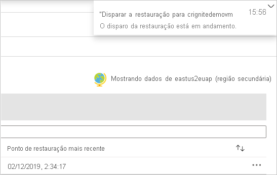 Disparar notificação de restauração em andamento