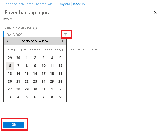 Screenshot showing the Backup Now calendar.