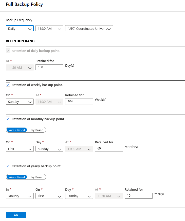 Selecionar a frequência de backup