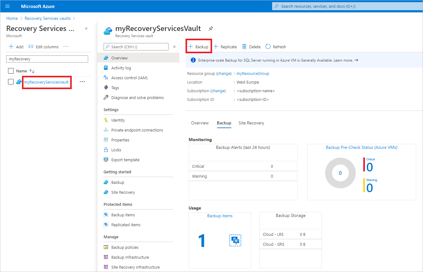 Painel de backup