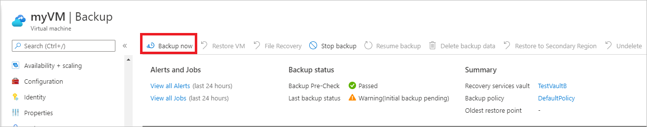 Captura de tela que mostra como executar o backup.