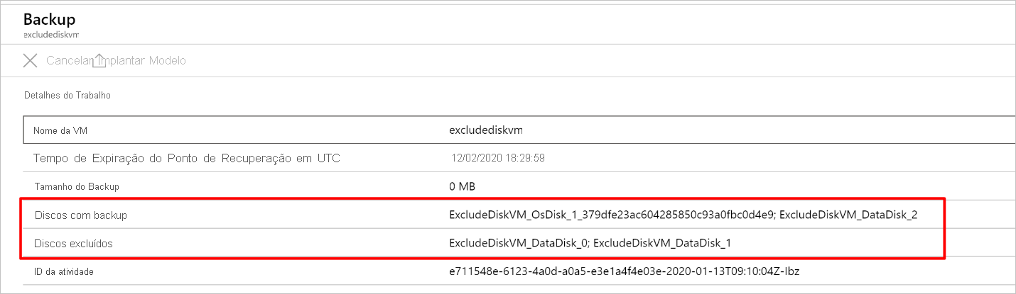 View included and excluded disks from job details pane