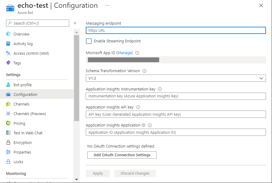 Definições de configuração do bot.