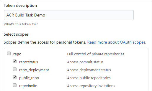 Captura de tela da página de geração do Token de Acesso Pessoal no GitHub