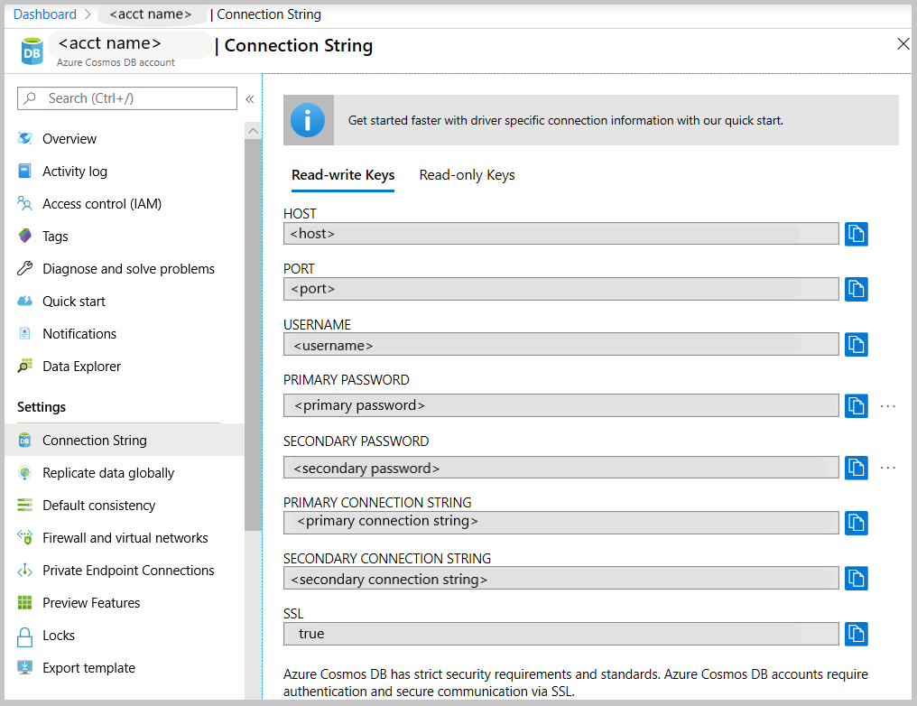 Captura de tela mostra as configurações de uma Cadeia de Conexão.