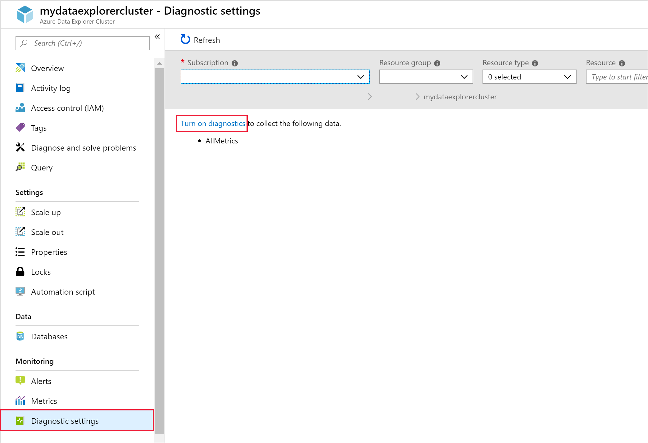 Configurações de diagnóstico.