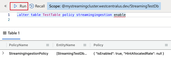 Defina a política de ingestão de streaming no Azure Data Explorer.