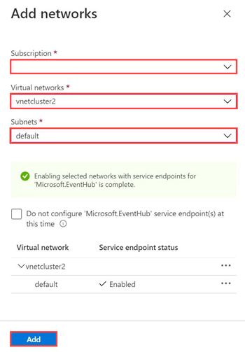 Adicione campos de redes para conectar a Rede Virtual ao Azure Data Explorer.