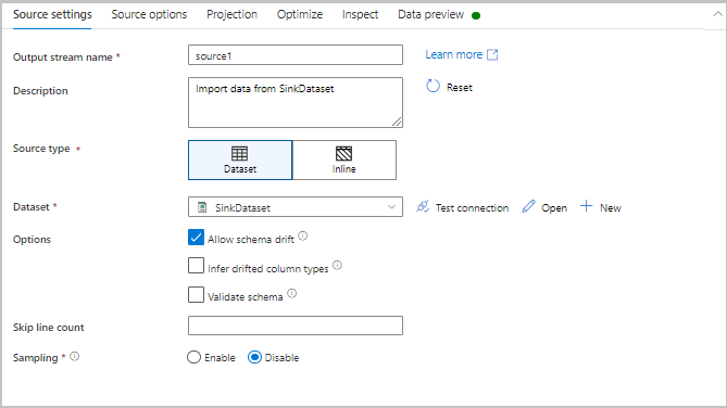 Captura de tela mostrando a guia de configurações de origem.