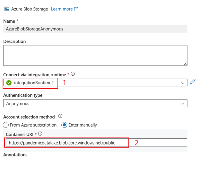 Captura de tela da configuração de exemplos de interface do usuário Anônimas.