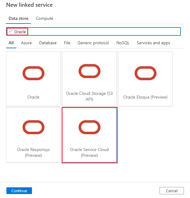 Selecionar o conector do Oracle Service Cloud.