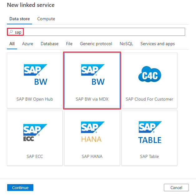 Selecione o SAP BW por meio do conector MDX.