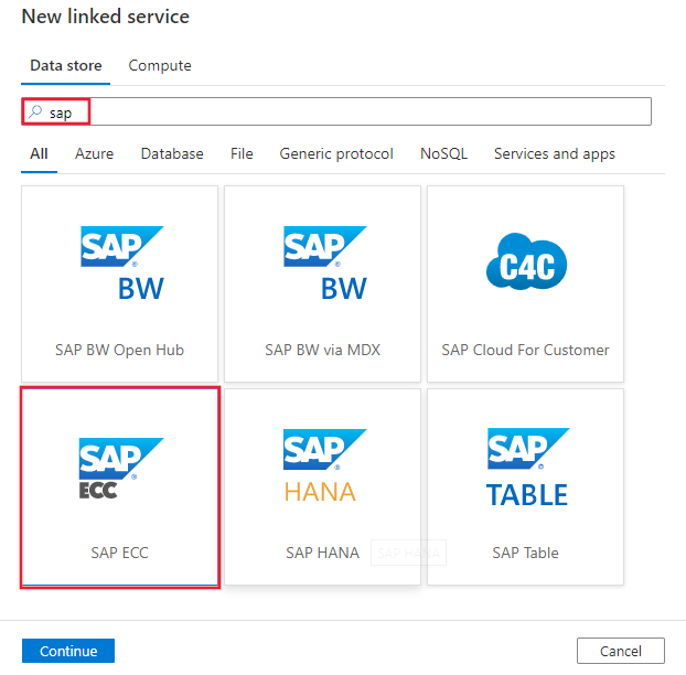 Captura de tela do conector do SAP ECC.