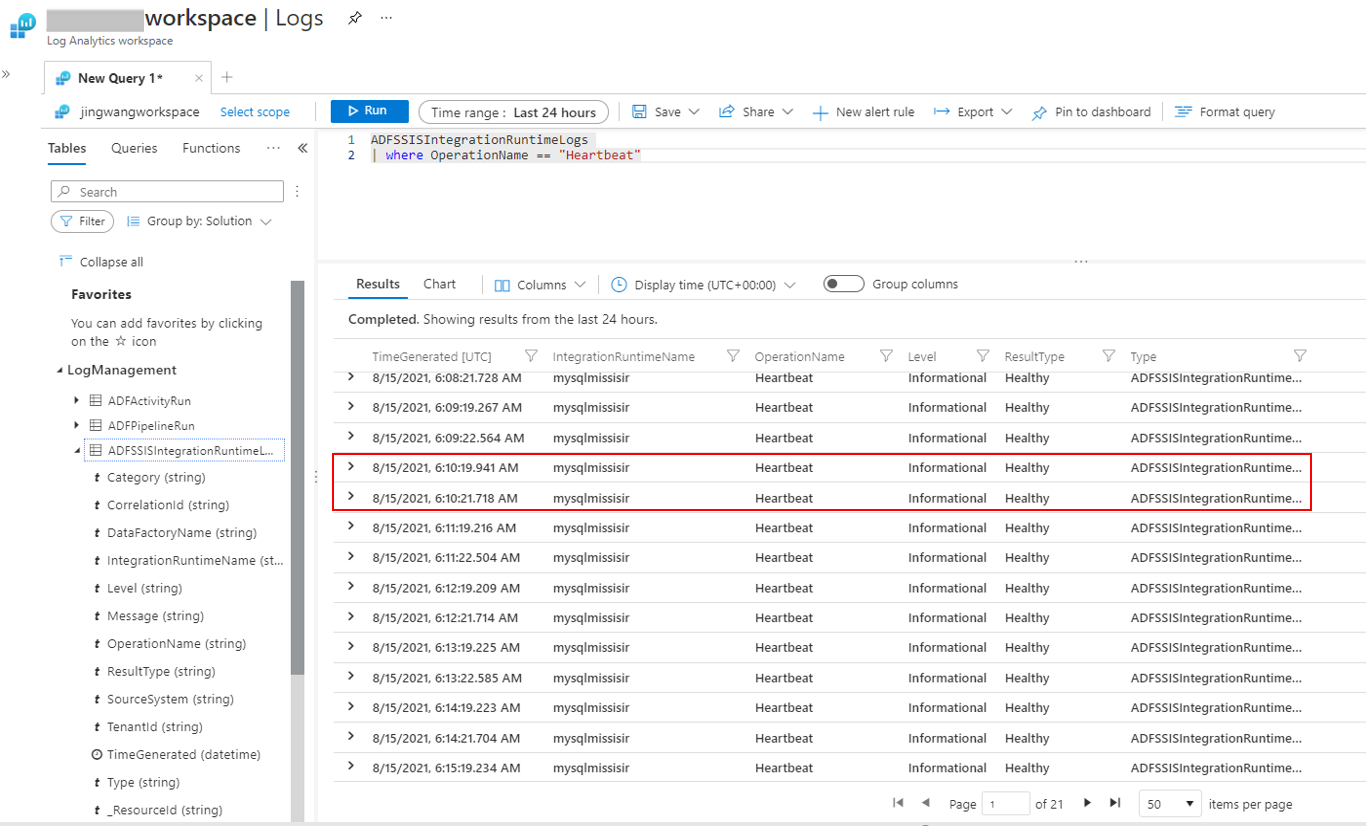 Consultar pulsações de IR do SSIS no Log Analytics