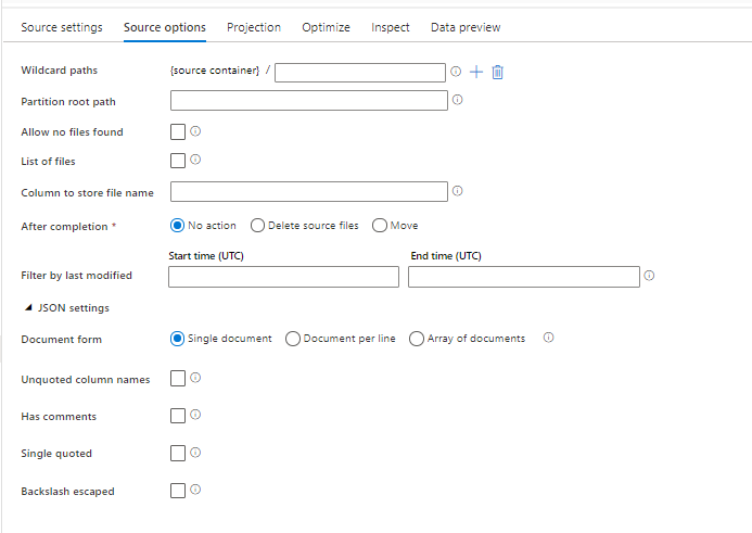 Configurações de JSON