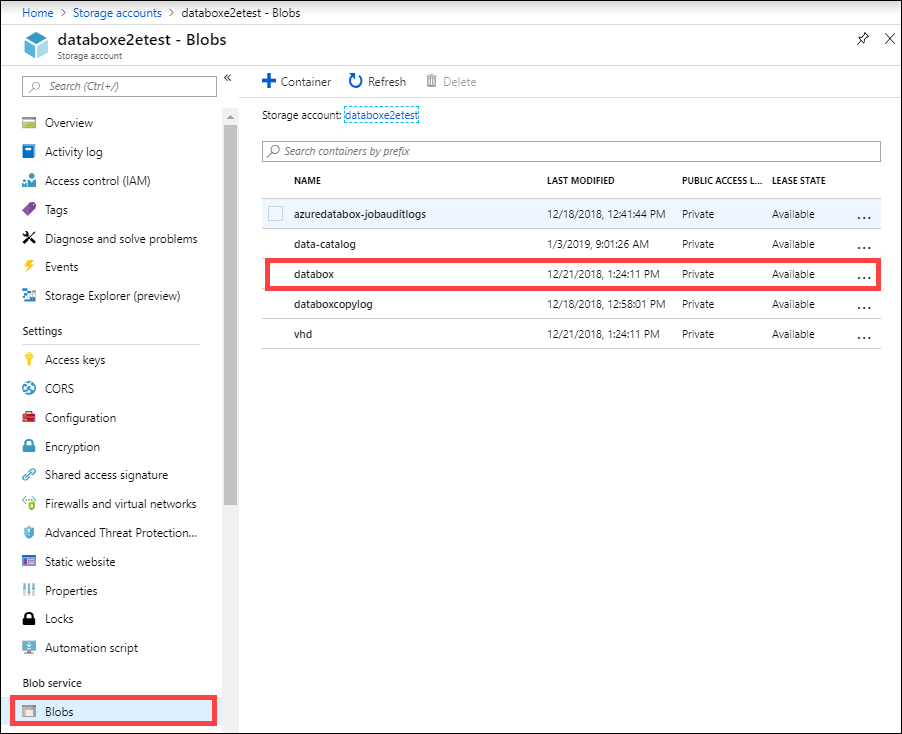 Container with data on Data Box