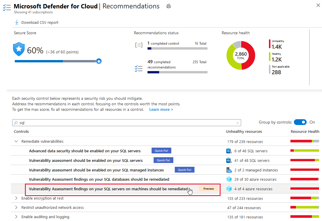 Os servidores SQL em computadores devem ter as descobertas de vulnerabilidade resolvidas