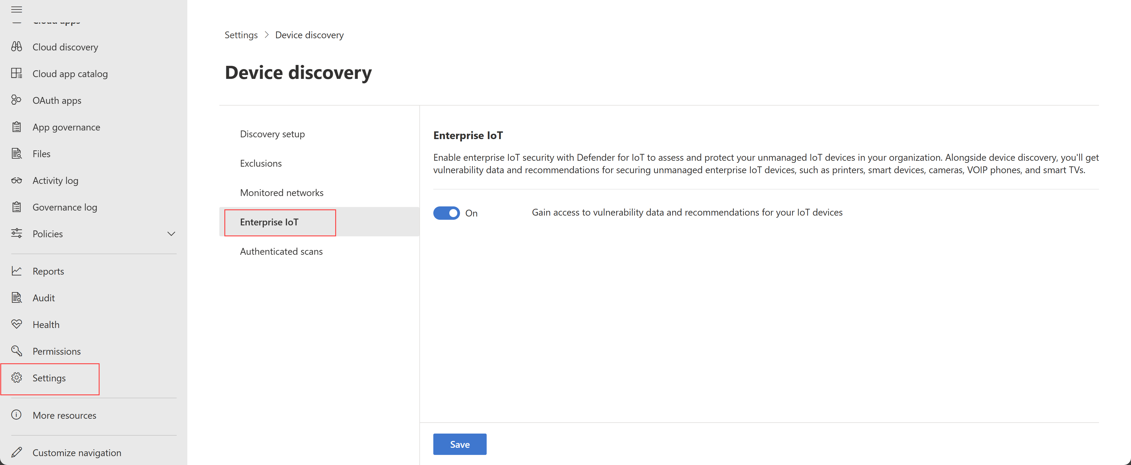 Captura de tela do IoT Enterprise alternado no Microsoft Defender XDR.