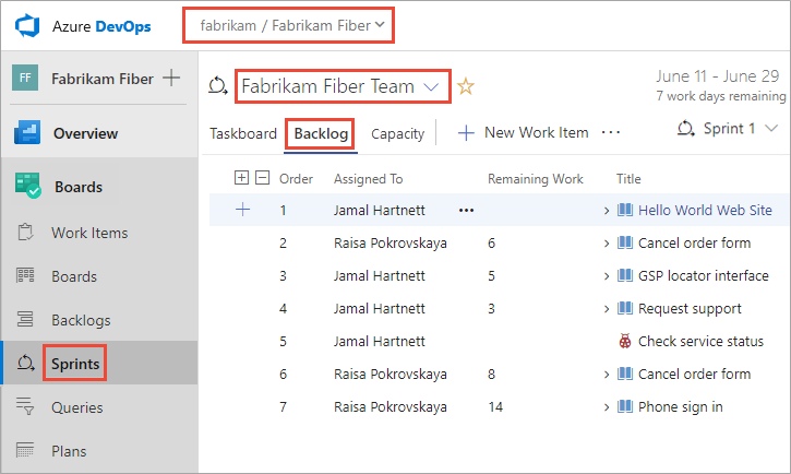 Abrir Trabalho, Sprints, para uma equipe