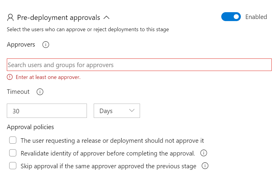 Uma captura de tela mostrando aprovações pré-implantação.