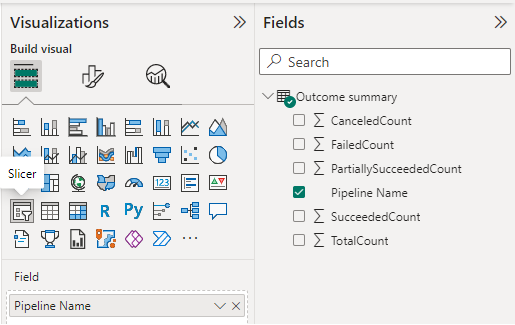 Captura de tela do painel Visualizações, Segmentação de Dados, Nome do Pipeline adicionado. 