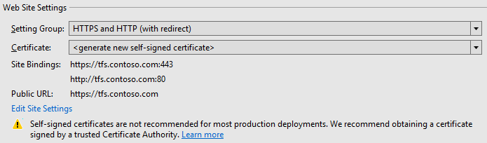 HTTPS e HTTP com grupo de configuração de redirecionamento.