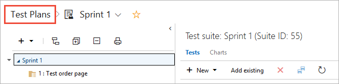 Captura de tela mostrando a abertura da página da lista de planos de teste.