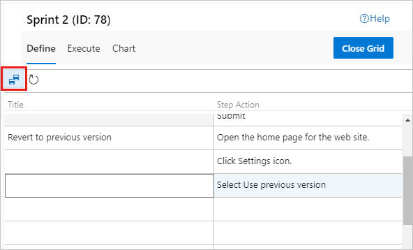 Captura de tela mostrando a opção de salvar para as etapas copiadas do Excel para o modo de exibição em grade.