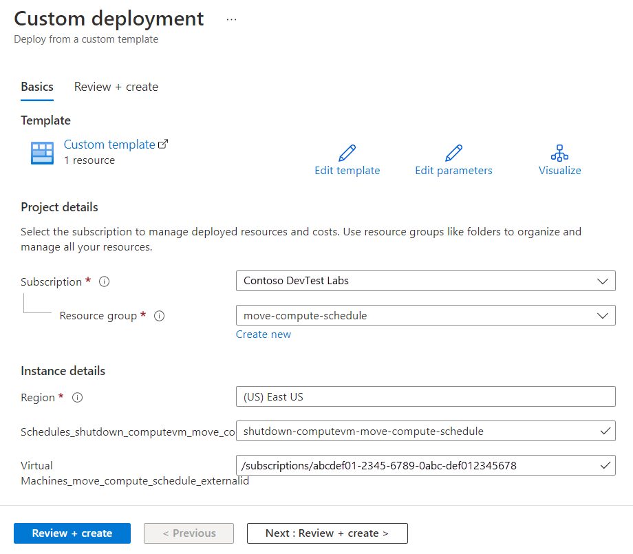 Captura de tela mostrando a página de implantação personalizada, com novos valores de localização para as configurações relevantes.