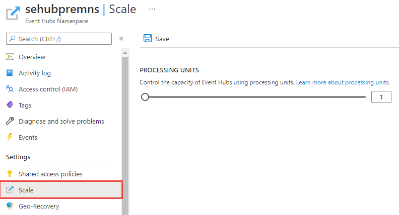 Captura de tela da habilitação da ampliação automática para um namespace Premium existente