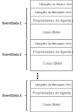 Imagem mostrando o esquema de arquivos Avro capturados pelos Hubs de Eventos do Azure.