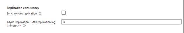 Captura de tela da interface do usuário de consistência de replicação no namespace dedicado criar interface do usuário.