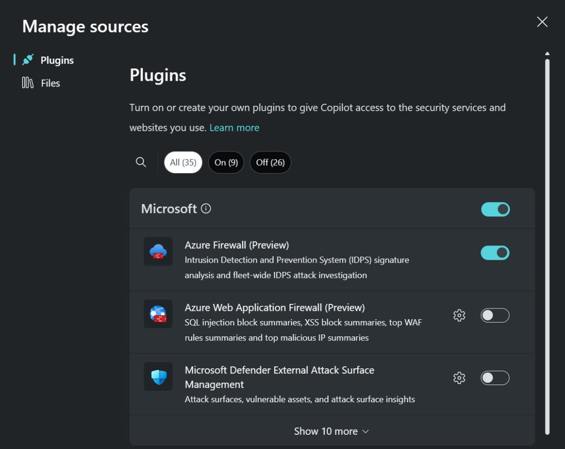 Captura de tela mostrando o plug-in do Firewall do Azure.